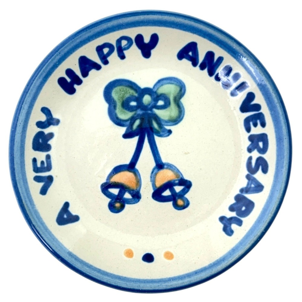 M A Hadley Pottery A VERY HAPPY ANNIVERSARY 4" Coaster Bells
